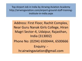 Top Airport Job in India by Airwing Aviation Academy