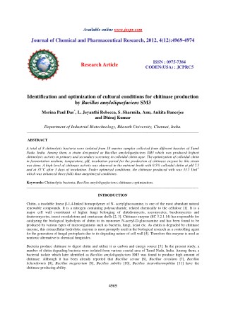 Identification and optimization of cultural conditions for chitinase production by Bacillus amyloliquefaciens SM3