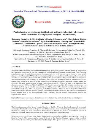 Phytochemical screening, antioxidant and antibacterial activity of extracts from the flowers of Neoglaziovia variegata (