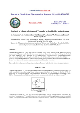 Synthesis of related substances of Tramadol hydrochloride, analgesic drug