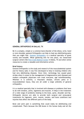 GENERAL ORTHOPEDICS IN DALLAS, TX