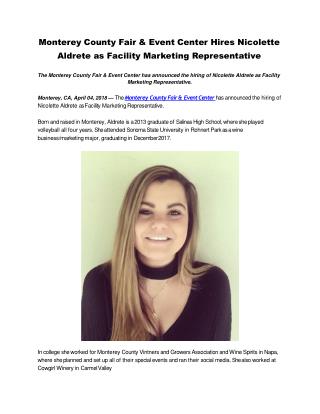 Monterey County Fair & Event Center Hires Nicolette Aldrete as Facility Marketing Representative