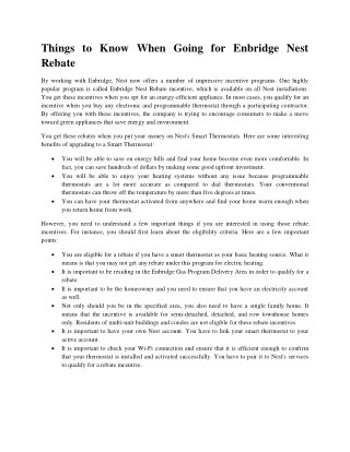 Things to Know When Going for Enbridge Nest Rebate