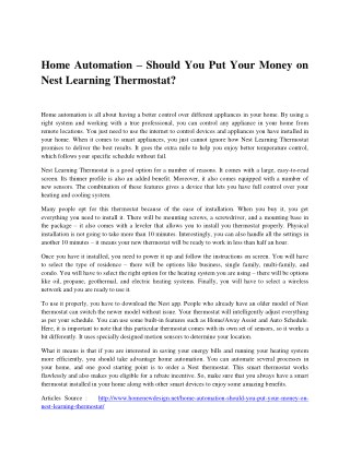 Home Automation â€“ Should You Put Your Money on Nest Learning Thermostat