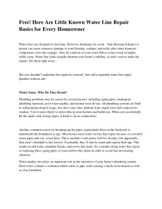 Free! Here Are Little Known Water Line Repair Basics for Every Homeowner