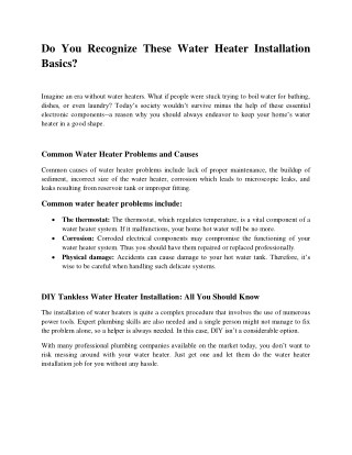Do You Recognize These Water Heater Installation Basics