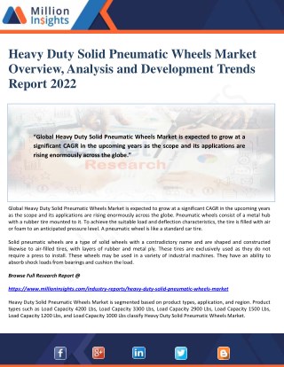 Heavy Duty Solid Pneumatic Wheels Market Overview, Analysis and Development Trends Report 2022