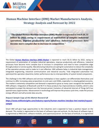 Human Machine Interface (HMI) Market Manufacturers Analysis, Strategy Analysis and Forecast by 2022