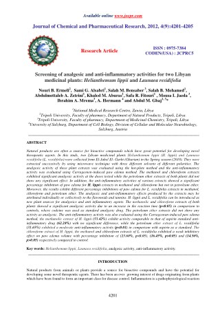 Screening of analgesic and anti-inflammatory activities for two Libyan medicinal plants: Helianthemum lippii and Launaea