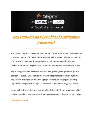 Key Features and Benefits of CodeIgniter framework