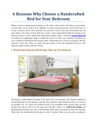 6 Reasons Why Choose a Handcrafted Bed for Your Bedroom