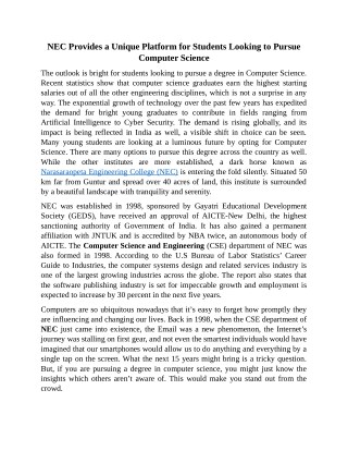 NEC Provides a Unique Platform for Students Looking to Pursue Computer Science