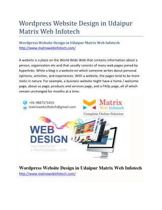 Wordpress Website Design in Udaipur Matrix Web Infotech