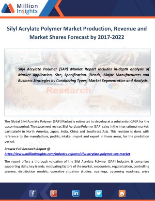 Silyl Acrylate Polymer Market Production, Revenue and Market Shares Forecast by 2017-2022