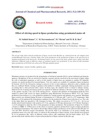 Effect of stirring speed in lipase production using germinated maize oil