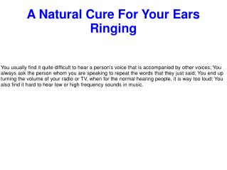 A Natural Cure For Your Ears Ringing