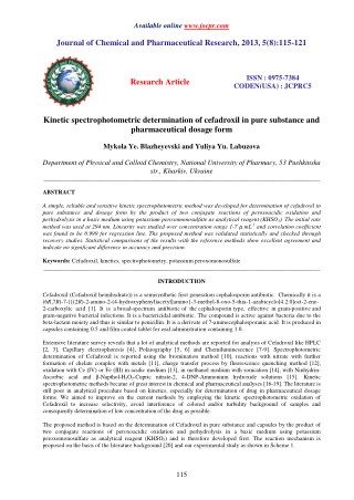 Kinetic spectrophotometric determination of cefadroxil in pure substance and pharmaceutical dosage form