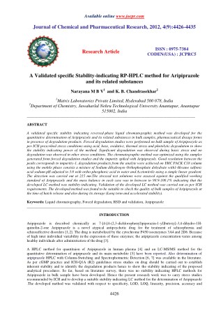 A Validated specific Stability-indicating RP-HPLC method for Aripiprazole and its related substances