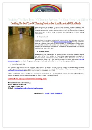 Deciding The Best Type Of Cleaning Services For Your Home And Office Needs