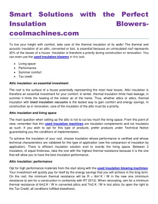 Smart Solutions with the Perfect Insulation Blowers coolmachines.com