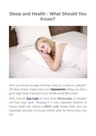 Sleep and Health : What Should You Know?