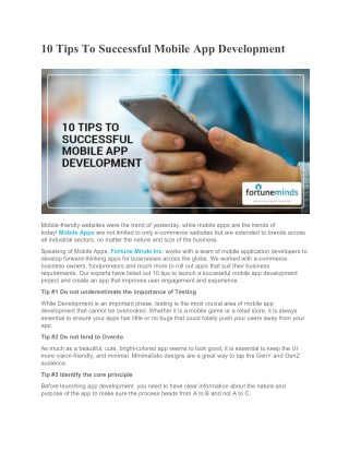 10 Tips To Successful Mobile App Development