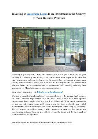 Investing in Automatic Doors Is an Investment in the Security of Your Business Premises