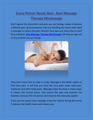 Every Person Needs Rest - Best Massage Therapy Mississauga