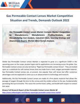 Gas Permeable Contact Lenses Market Capacity, Production, Gross Margin, Raw Materials 2022