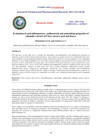 Evaluation of anti-inflammatory, antibacterial and antioxidant properties of ethanolic extracts of Citrus sinensis peel