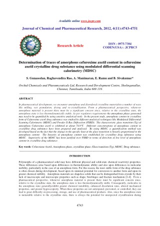 Determination of traces of amorphous cefuroxime axetil content in cefuroxime axetil crystalline drug substance using mod