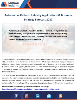 Automotive Refinish Industry Analysis,Trend, Key Suppliers 2017-2022