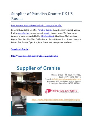 Supplier of Paradiso Granite UK US Russia