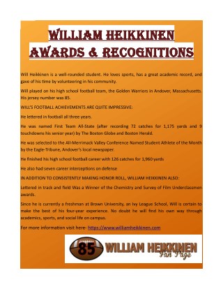 WILLIAM HEIKKINEN AWARDS & RECOGNITIONS