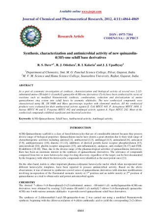 Synthesis, characterization and antimicrobial activity of new quinazolin4(3H)-one schiff base derivatives