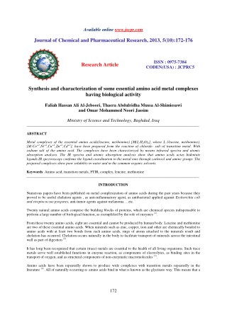 Synthesis and characterization of some essential amino acid metal complexes having biological activity