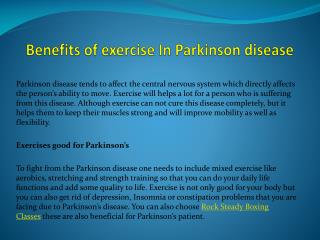 Benefits of exercise In Parkinson disease