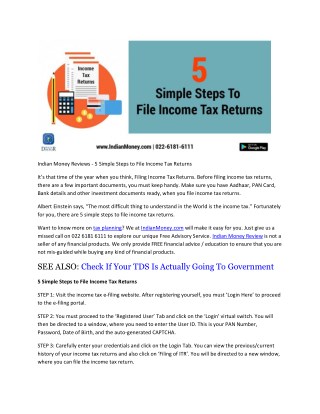 Indian Money Reviews - 5 Simple Steps to File Income Tax Returns