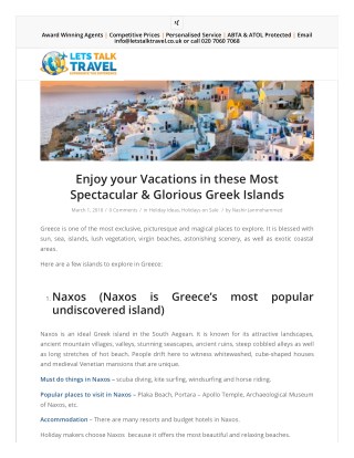 Enjoy your Vacations in Greek Islands