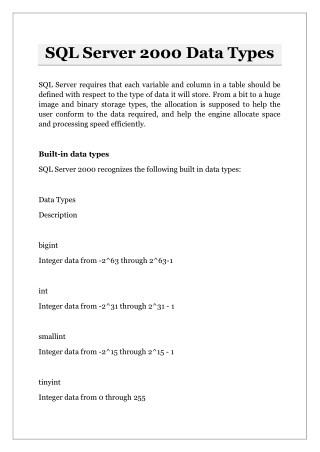 SQL Server 2000 Data Types