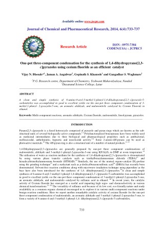 One-pot three-component condensation for the synthesis of 1,4-dihydropyrano[2,3- c]pyrazoles using cesium fluoride as an