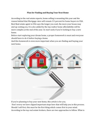 Plan for Finding and Buying Your Next Home