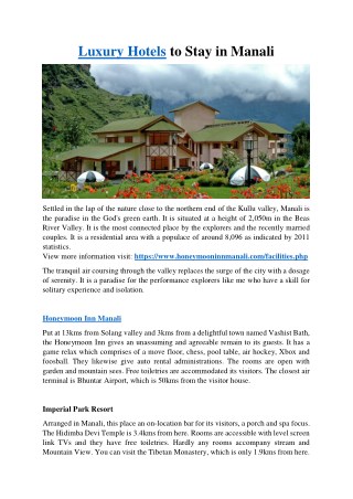 Luxury Hotels to Stay in Manali