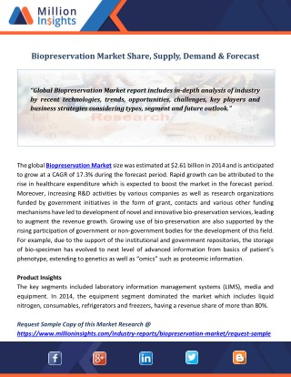Biopreservation Market Share, Supply, Demand & Forecast