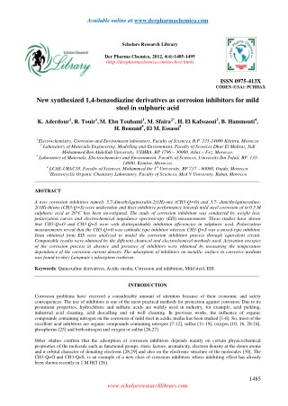 New synthesized 1,4-benzodiazine derivatives as corrosion inhibitors for mild steel in sulphuric acid