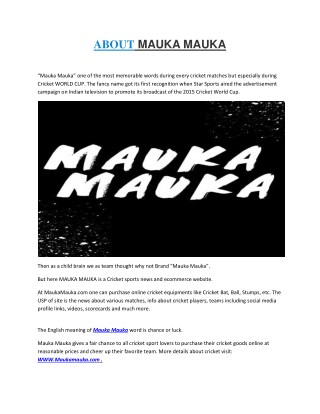 MaukaMauka.com is a Cricket Information Website