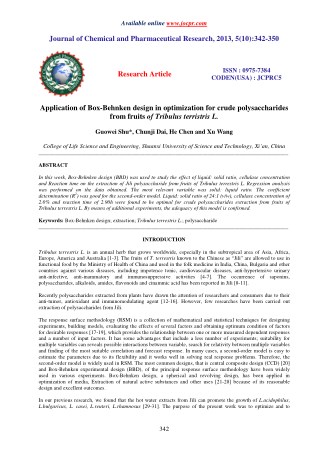 Application of Box-Behnken design in optimization for crude polysaccharides from fruits of Tribulus terristris L.