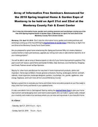 Array of Informative Free Seminars Announced for the 2018 Spring Inspired Home & Garden Expo