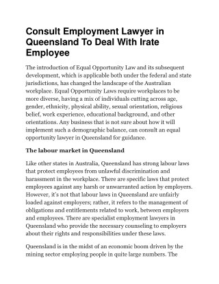 Consult Employment Lawyer in Queensland To Deal With Irate Employee