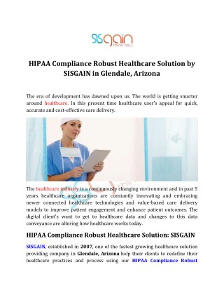 HIPAA Compliance Robust Healthcare Solution - SISGAIN